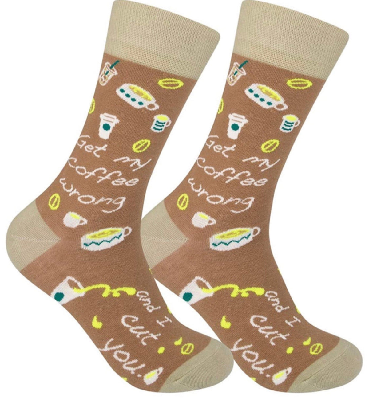 FUNATIC Brand Unisex ‘GET MY COFFEE WRONG, I CUT YOU’ Socks - Novelty Socks for Less