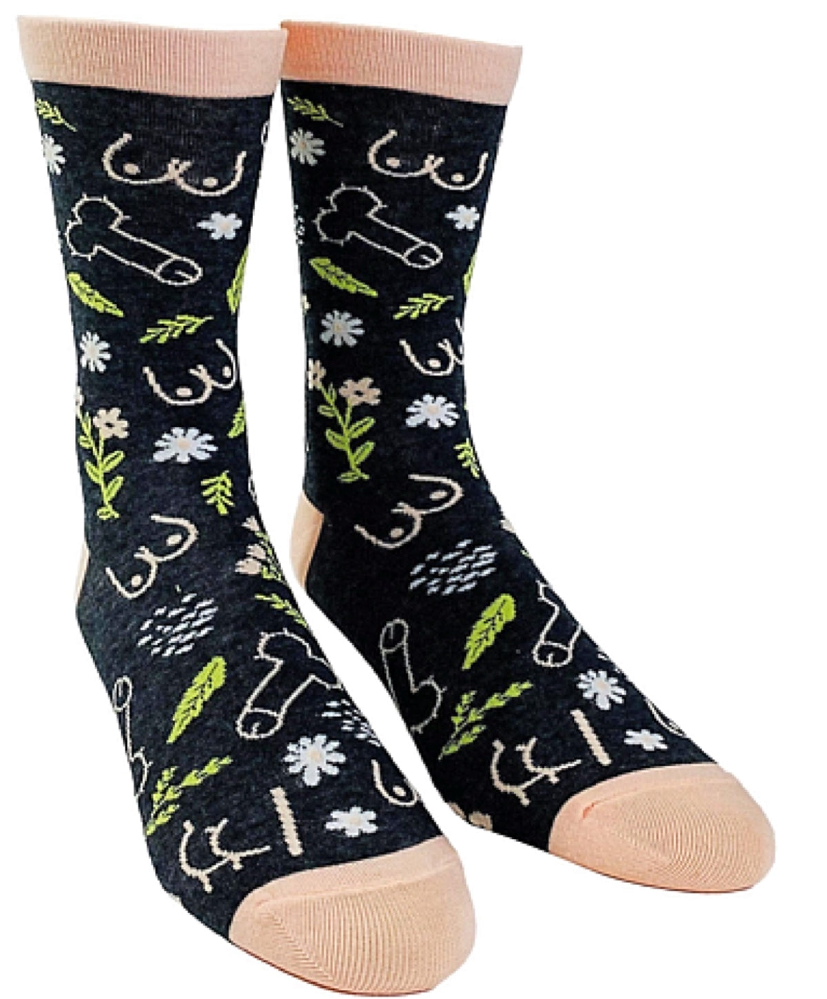 CRAZY DOG BRAND LADIES PENIS BOOBS & FLOWERS SOCKS - Novelty Socks for Less