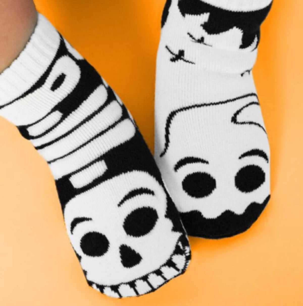 PALS SOCKS Brand Unisex GHOST & SKELETON Mismatched Gripper Bottom Socks (CHOOSE SIZE) - Novelty Socks for Less