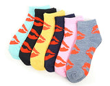 NOLLIA Brand Ladies VALENTINES DAY 6 Pair Of Low Cut Socks LIPS/KISSES - Novelty Socks for Less