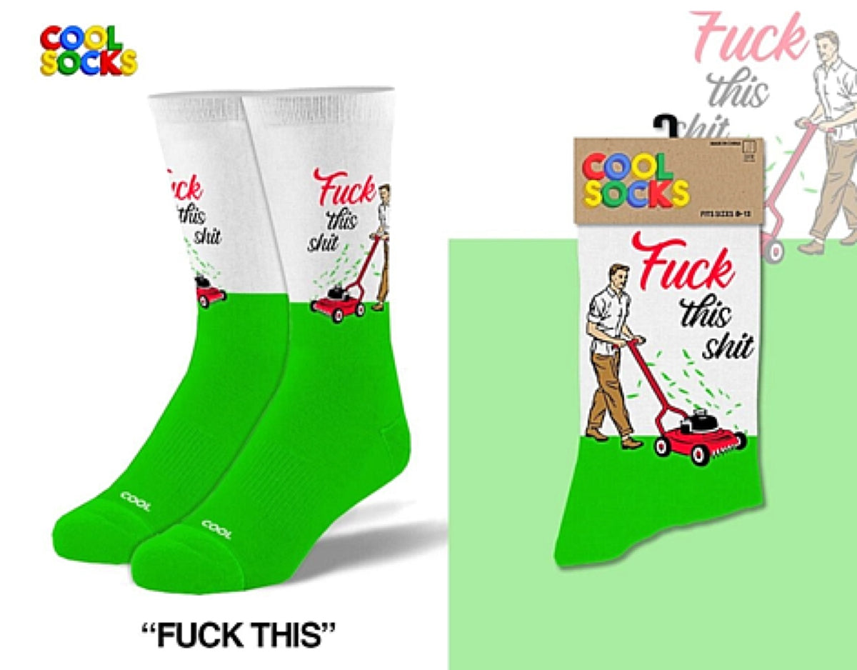 COOL SOCKS BRAND MEN’S LAWN MOWING SOCKS ‘FUCK THIS SHIT’ - Novelty Socks for Less