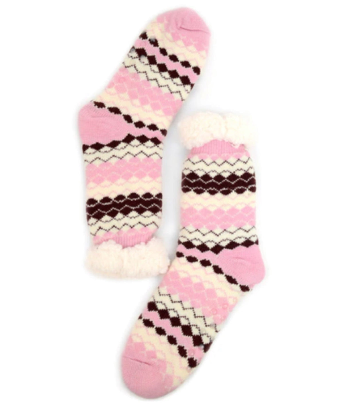 NOLLIA BRAND Ladies Pink Winter Theme Non-Skid Sherpa Slipper Socks - Novelty Socks for Less