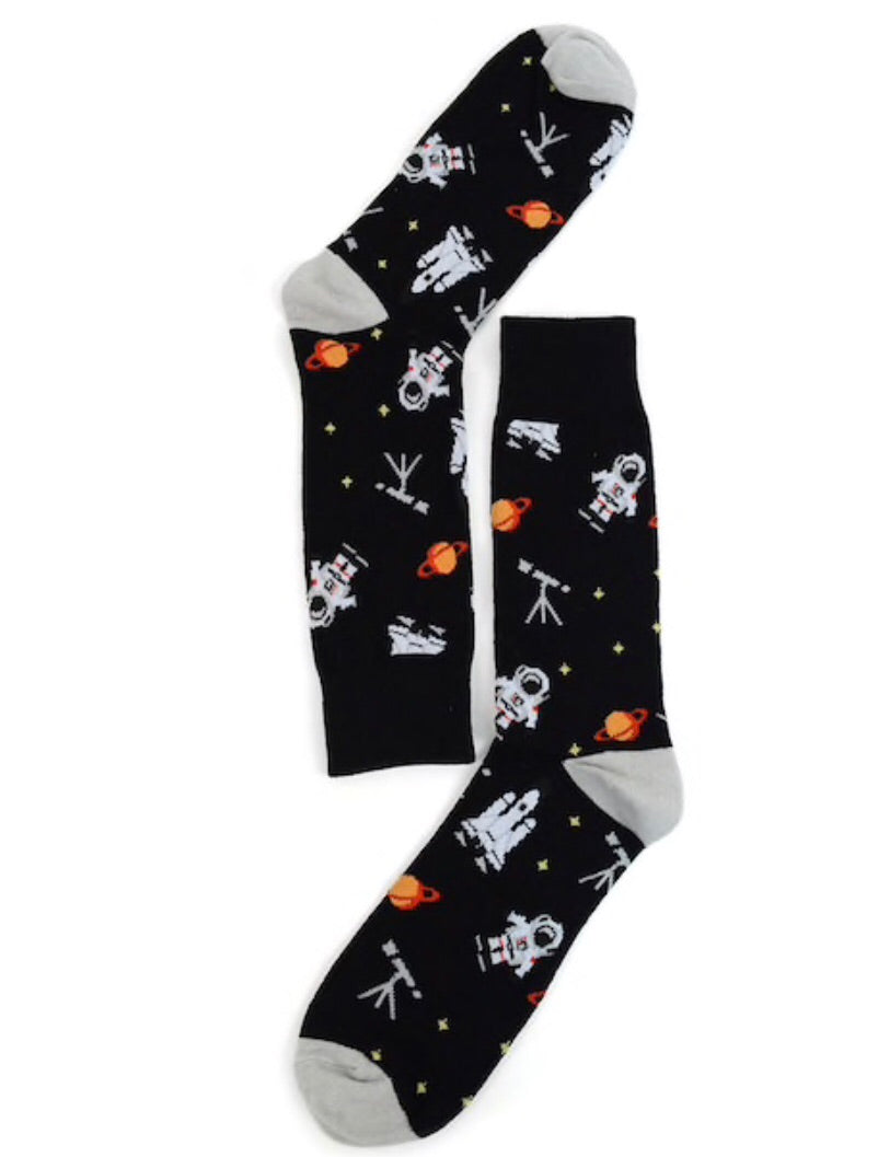 Parquet Brand Men’s Socks ASTRONAUTS/TELESCOPES - Novelty Socks for Less