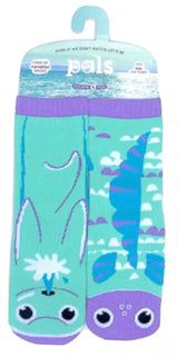 PALS SOCKS Brand Unisex DOLPHIN & FISH Mismatched Gripper Bottom Socks - Novelty Socks for Less