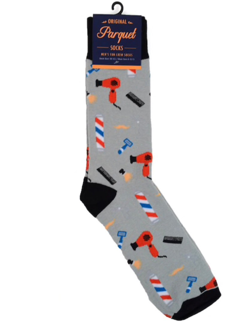 Parquet Brand Men’s Socks WITH BARBER SHOP PATTERN - Novelty Socks for Less