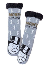 MONOPOLY Ladies Sherpa Lined Gripper Bottom Slipper Socks ‘MONEY ON MY MIND’ - Novelty Socks for Less
