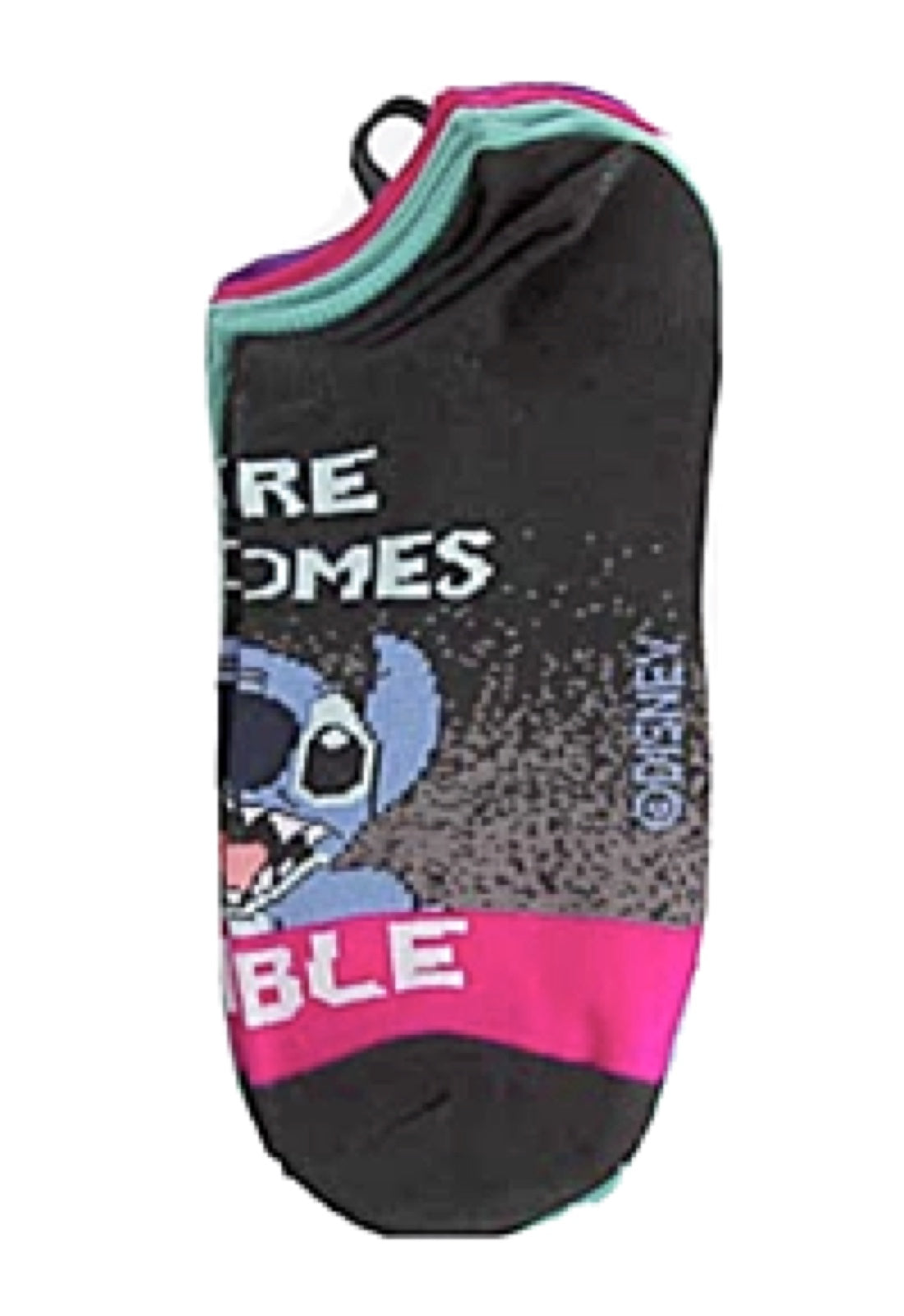 DISNEY Ladies 5 Pair LILO & STITCH No Show Socks ‘HERE COMES TROUBLE’ - Novelty Socks for Less