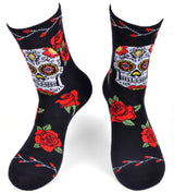 PARQUET BRAND Ladies SUGAR SKULL & ROSES 'DAY OF THE DEAD' - Novelty Socks for Less