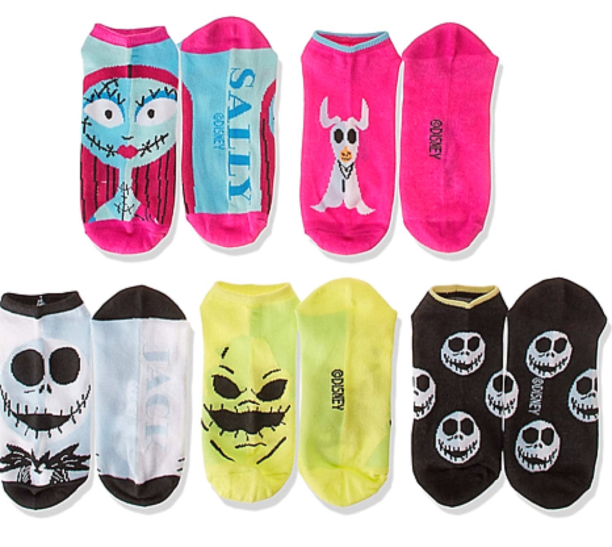DISNEY NIGHTMARE BEFORE CHRISTMAS Ladies 5 Pair Of No Show Socks JACK, SALLY, ZERO - Novelty Socks for Less