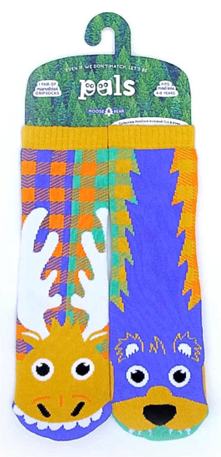 PALS SOCKS Brand Unisex MOOSE & BEAR Gripper Bottom Socks (CHOOSE SIZE) - Novelty Socks for Less