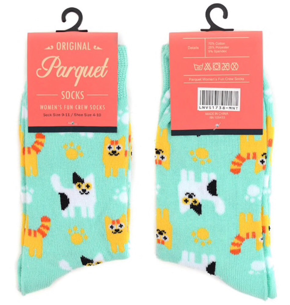 Parquet Brand Ladies KITTENS & PAW PRINTS Socks - Novelty Socks for Less