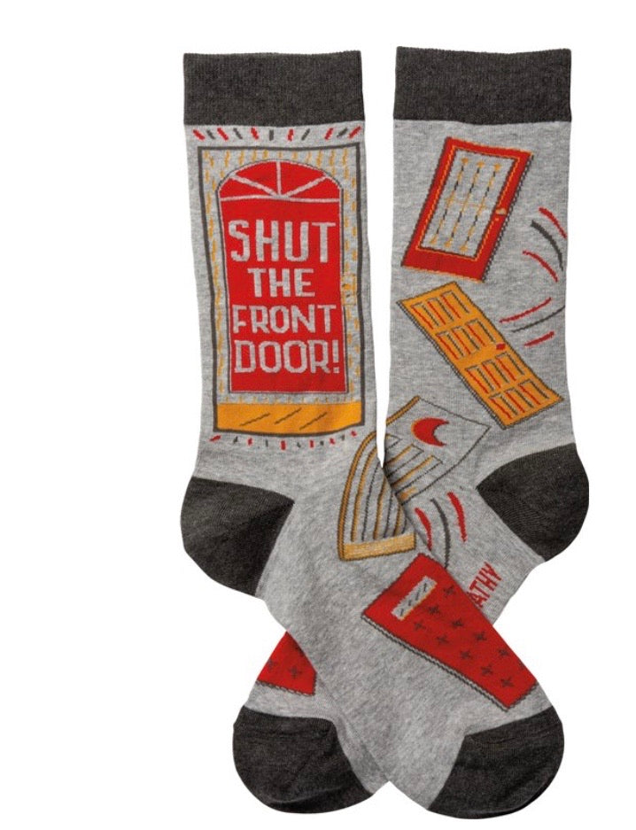 PRIMITIVES BY KATHY Unisex ‘SHUT THE FRONT DOOR’ Socks OSFM - Novelty Socks for Less
