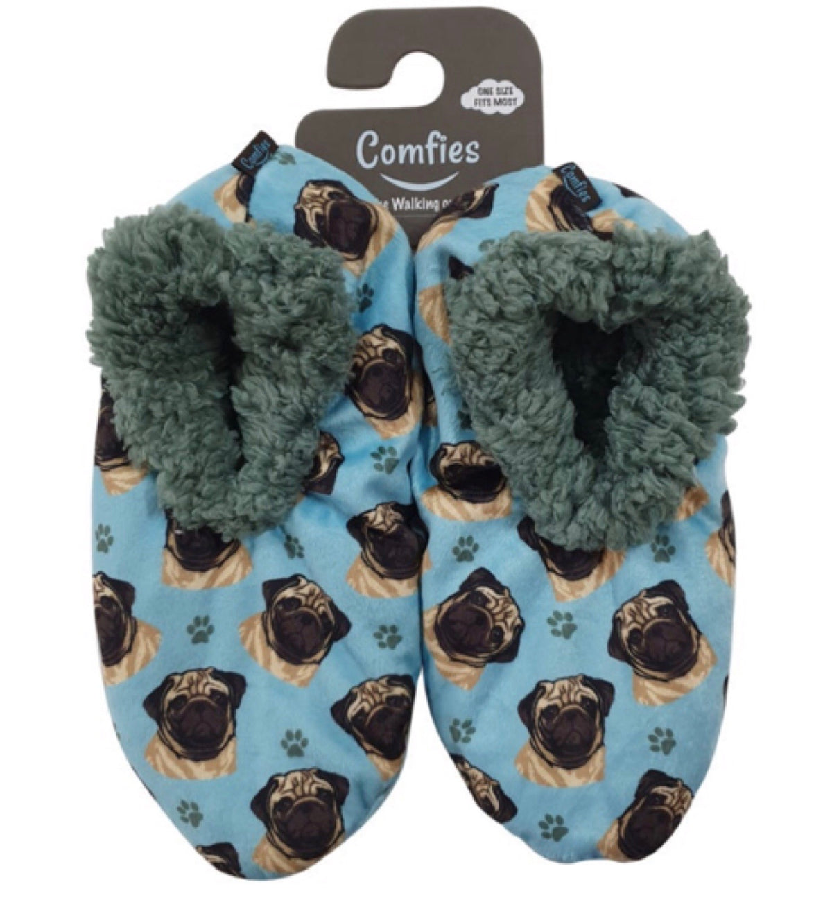 COMFIES Ladies PUG DOG Non-Skid SLIPPERS - Novelty Socks for Less