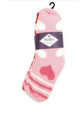NOLLIA BRAND LADIES 3 PAIR HEARTS WARM & FUZZY SOCKS - Novelty Socks for Less