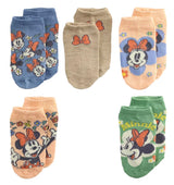 DISNEY Ladies MINNIE MOUSE 5 Pair Of No Show Socks With FLOWERS & BOWS - Novelty Socks And Slippers