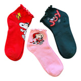 PEANUTS Ladies 3 Pair Of CHRISTMAS Socks Snoopy & Woodstock 'JOY'