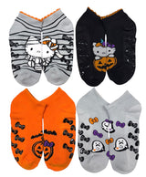 HELLO KITTY Ladies 4 Pair Of Thick No Show Gripper Bottom Halloween Socks - Novelty Socks And Slippers