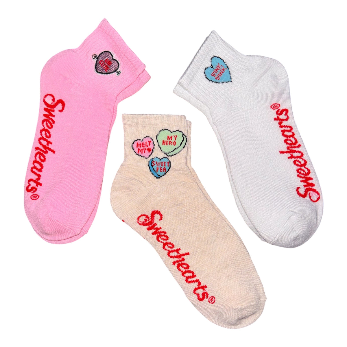 SWEETHEARTS CANDY Ladies 3 Pair Of Valentines Day Socks ‘UR CUTE’