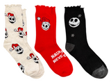 DISNEY NIGHTMARE BEFORE CHRISTMAS LADIES 3 PAIR OF CHRISTMAS SOCKS 'NAUGHTY, NEVER NICE’ - Novelty Socks And Slippers