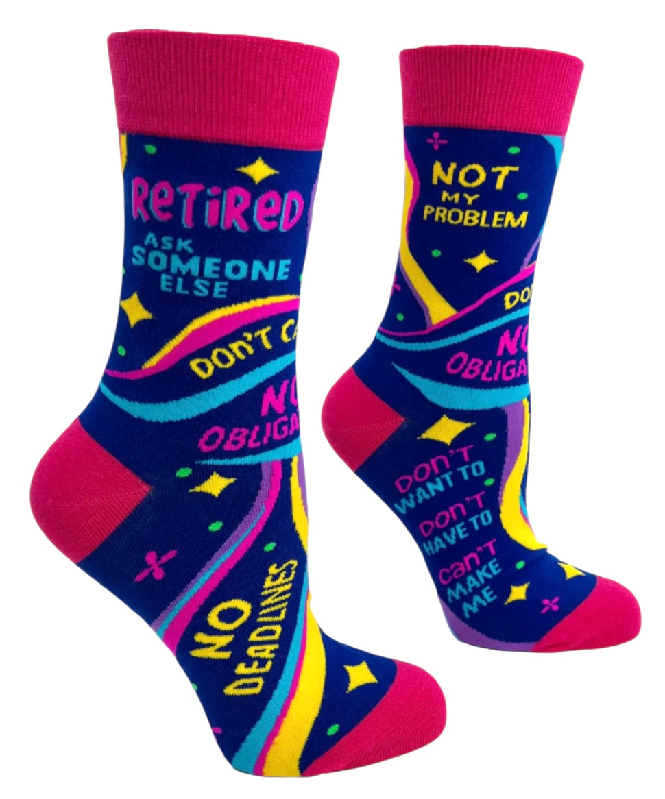 FABDAZ Brand Ladies RETIRED Socks ‘Ask Someone Else’ ‘No Obligations’ - Novelty Socks And Slippers