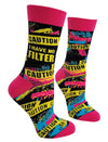 Fabdaz Brand Ladies CAUTION I HAVE NO FILTER Socks With Caution Tape - Novelty Socks And Slippers