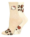 HELLO KITTY Ladies 2 Pair Of Crew Socks Animal Print