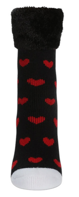 Memoi Brand Ladies Valentines Day Slipper Socks Red Hearts All Over - Novelty Socks And Slippers