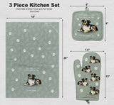 DOG & CAT 3 Piece Oven Mitt & Tea Towel Set By E&S Pets (CHOOSE BREED) - Novelty Socks And Slippers