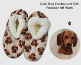 COMFIES BRAND Ladies DACHSHUND Dog (RED) Non-Skid Slippers - Novelty Socks And Slippers