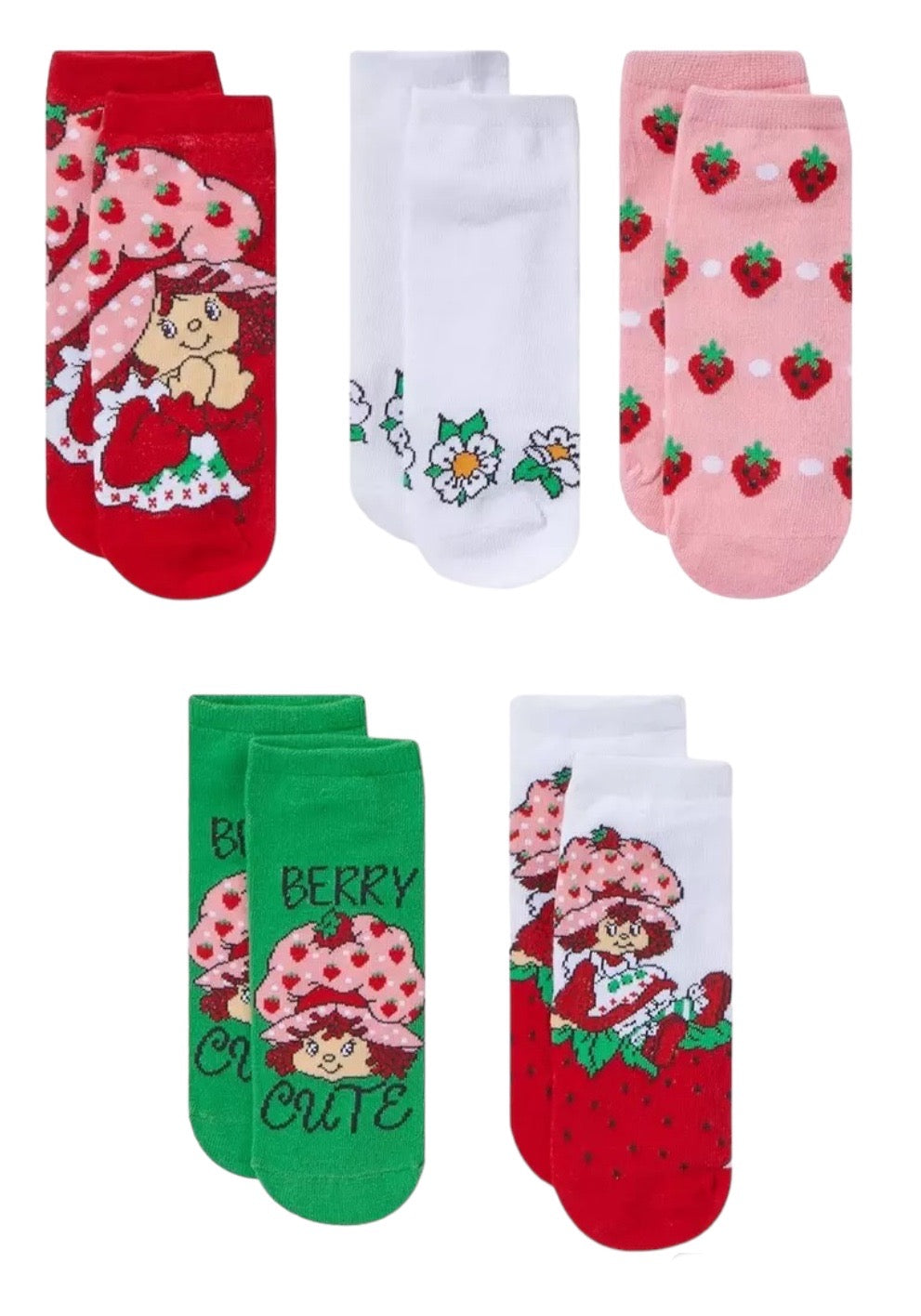 STRAWBERRY SHORTCAKE Ladies 5 Pair Of No Show Socks ‘BERRY CUTE’ - Novelty Socks And Slippers