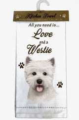 ALL YOU NEED IS LOVE & A DOG Kitchen Tea Towel By E&S Pets (Choose Breed)