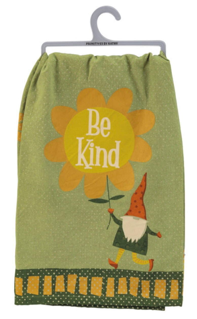 PRIMITIVES BY KATHY ‘BE KIND’ GNOME Kitchen Tea Towel - Novelty Socks And Slippers