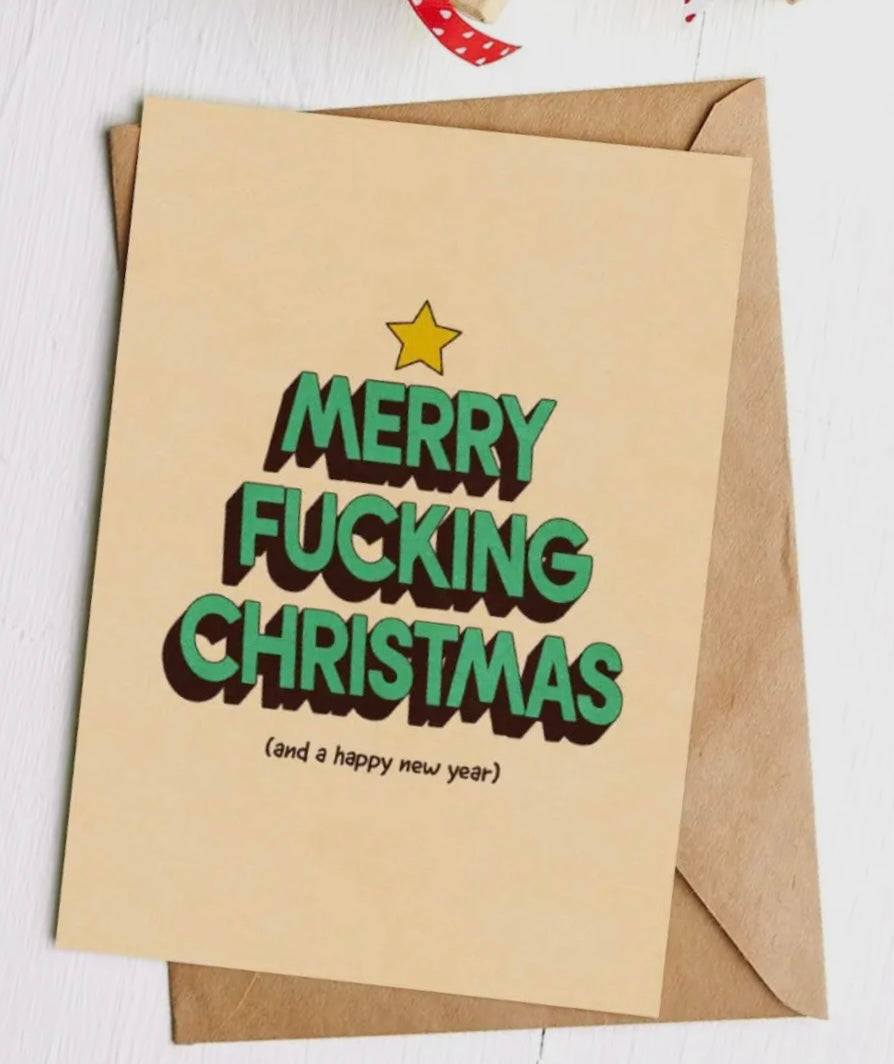 Sassy Christmas Greeting Card MERRY FUCKING CHRISTMAS (And A Happy New Year) - Novelty Socks And Slippers