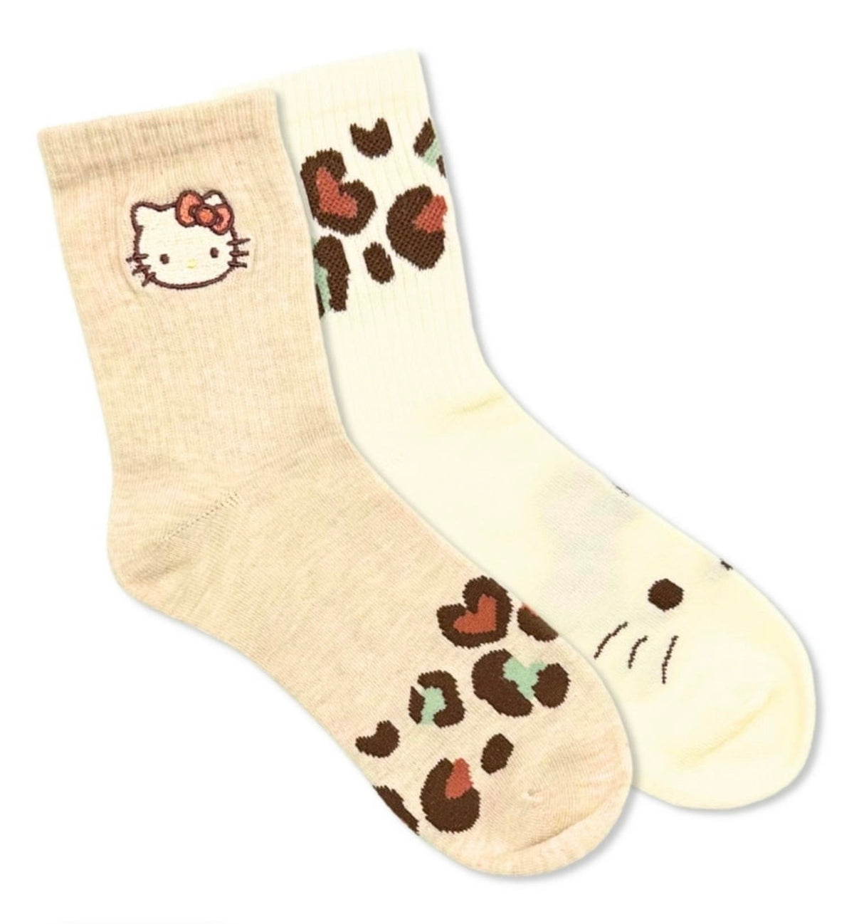 HELLO KITTY Ladies 2 Pair Of Crew Socks Animal Print