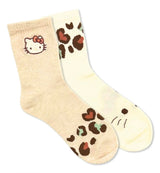 HELLO KITTY Ladies 2 Pair Of Crew Socks Animal Print