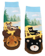 MESSY MOOSE Brand Unisex Toddler BLACK BEAR & MOOSE Gripper Bottom Socks - Novelty Socks And Slippers