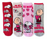 PEANUTS Ladies 4 Pair Of Valentines Day Socks Charlie Brown ‘BE MY VALENTINE’ - Novelty Socks And Slippers