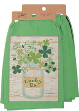 PRIMITIVES BY KATHY ST. PATRICKS DAY SHAMROCKS Kitchen Tea Towel ‘LUCKY US’ - Novelty Socks And Slippers