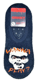CHUCKY THE MOVIE Ladies Slip On Gripper Bottom Liner Socks ‘WANNA PLAY’ - Novelty Socks And Slippers
