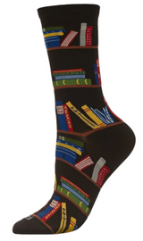 MeMoi Brand Ladies BOOKS ON BOOK SHELVES Bamboo Socks (Choose Color) - Novelty Socks And Slippers