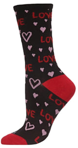 MeMoi Brand Ladies Valentine's Day Socks ‘LOVE’ & HEARTS ALL OVER (CHOOSE COLOR) - Novelty Socks And Slippers