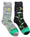 ALIENS & UFO’S MEN’S 2 PAIR OF SOCKS FOOZYS BRAND - Novelty Socks And Slippers
