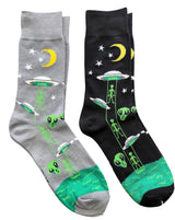 ALIENS & UFO’S MEN’S 2 PAIR OF SOCKS FOOZYS BRAND - Novelty Socks And Slippers
