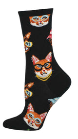 SOCKSMITH Brand Ladies ONE COOL CAT Socks CATS WITH EYEGLASSES - Novelty Socks And Slippers