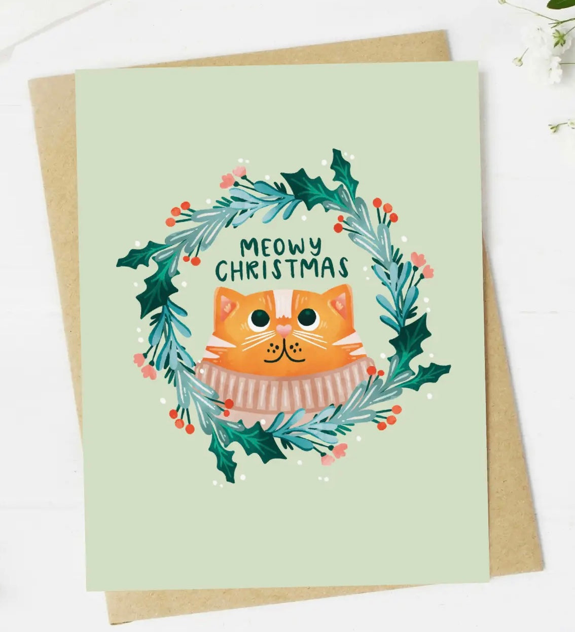 Cat Christmas Greeting Card MEOWY CHRISTMAS *Made In The USA! - Novelty Socks And Slippers