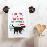 Primitives By Kathy DOG CHRISTMAS Kitchen Tea Towel I LEFT YOU A PRESENT…. - Novelty Socks And Slippers