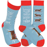 PRIMITIVES BY KATHY Unisex CHRISTMAS Socks ‘DACHSHUND THROUGH THE SNOW WITH A BOTTLE OF MERLOT’ - Novelty Socks for Less