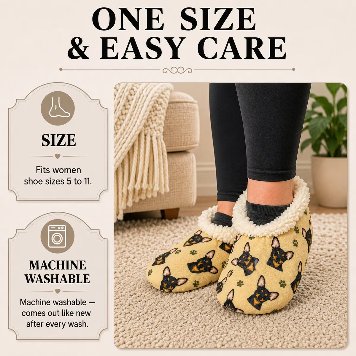BLACK CHIHUAHUA Dog Ladies Non-Slip Slippers COMFIES BRAND By E&S Pets