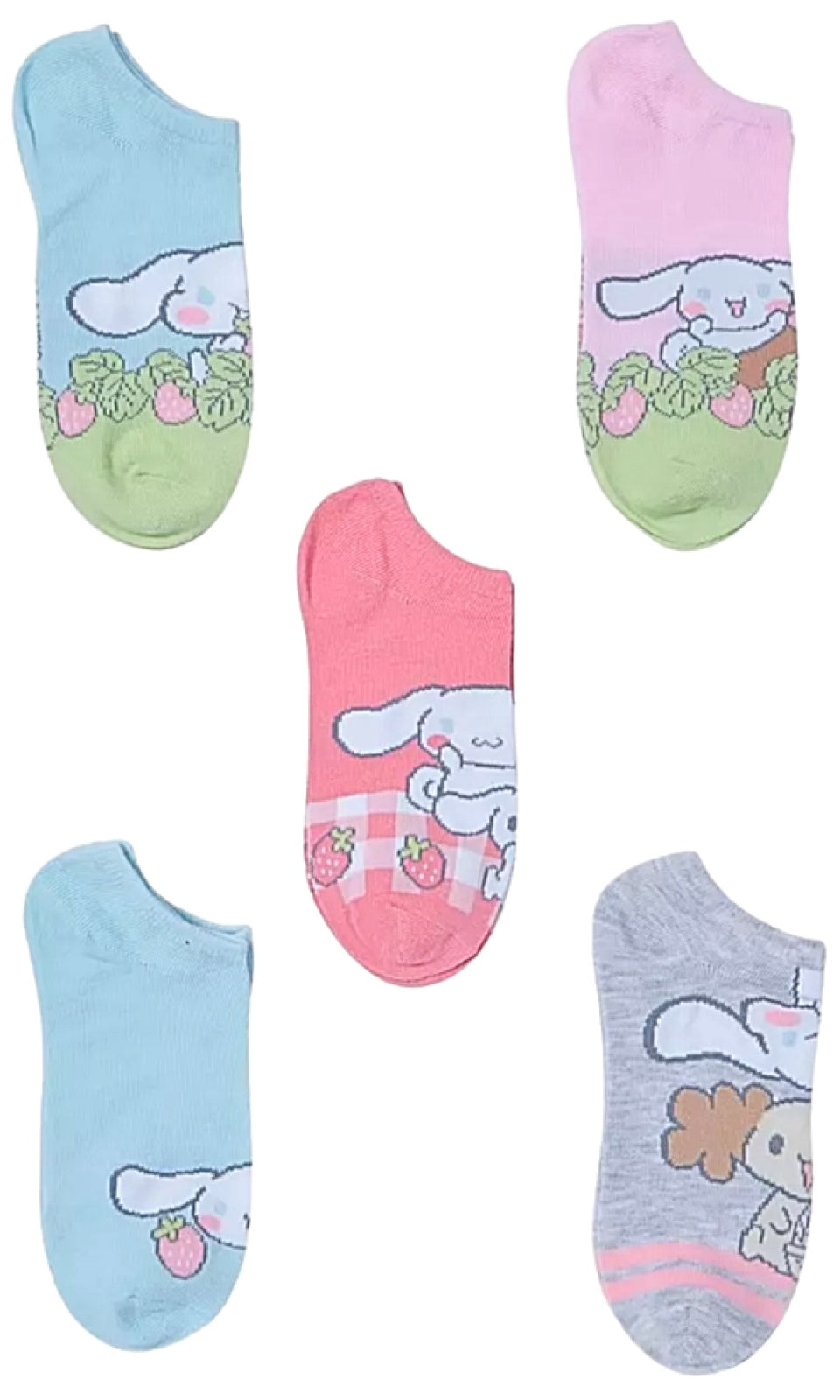 SANRIO CINNAMOROLL Ladies 5 Pair Of No Show Socks CHIBIMARU & STRAWBERRIES - Novelty Socks And Slippers
