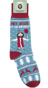 HEY JESUS IT’S UR BIRTHDAY Adult Unisex Christmas Socks FUNATIC Brand - Novelty Socks And Slippers